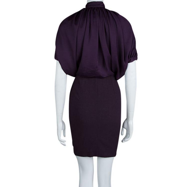 Pre Owned Givenchy Purple Draped Ruffle Detail Zip Front Ruched Dress M