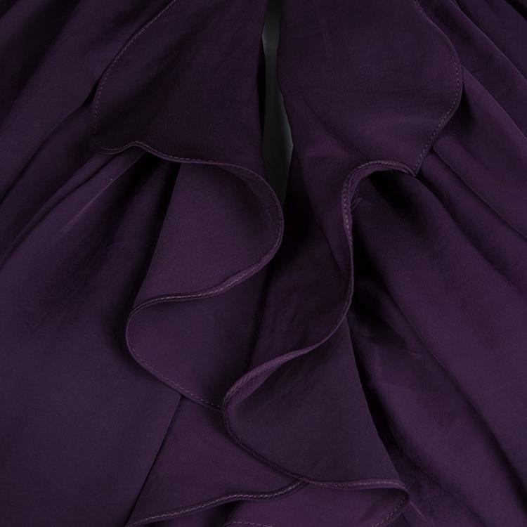 Pre Owned Givenchy Purple Draped Ruffle Detail Zip Front Ruched Dress M