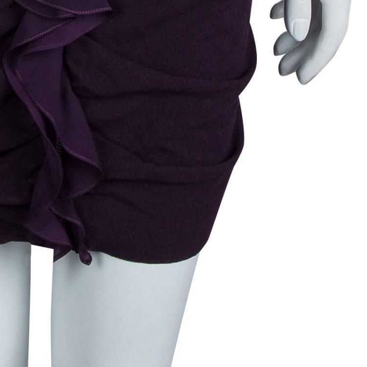 Pre Owned Givenchy Purple Draped Ruffle Detail Zip Front Ruched Dress M