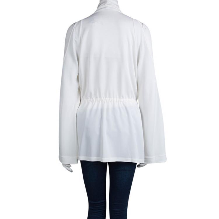 Pre Owned Givenchy White Knit Draped Cowl Neck Long Sleeve Top M