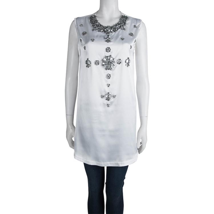 Pre Owned Givenchy White Stone Embellished Sleeveless Tunic XS