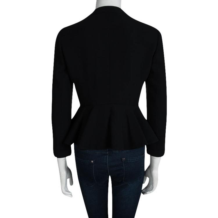 Pre Owned Givenchy Black Knit Ruffle Detail Zip Front High Low Peplum Jacket M