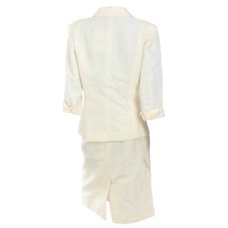 Pre Owned Givenchy Cream Lapel Style Skirt Suit M