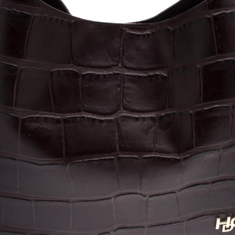 مملوكة مسبقًا Givenchy Dark Brown Croc Embossed Leather Small Hobo