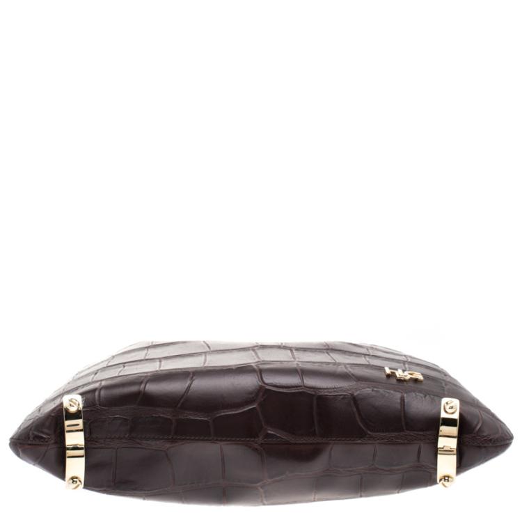 مملوكة مسبقًا Givenchy Dark Brown Croc Embossed Leather Small Hobo