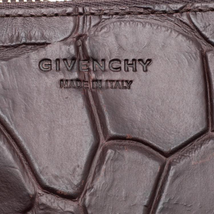مملوكة مسبقًا Givenchy Dark Brown Croc Embossed Leather Small Hobo