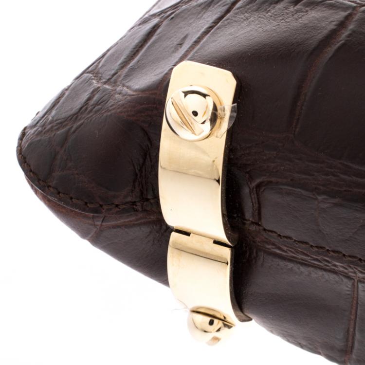 مملوكة مسبقًا Givenchy Dark Brown Croc Embossed Leather Small Hobo
