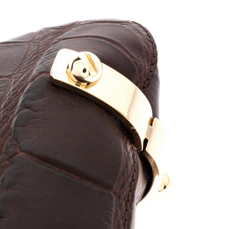 مملوكة مسبقًا Givenchy Dark Brown Croc Embossed Leather Small Hobo