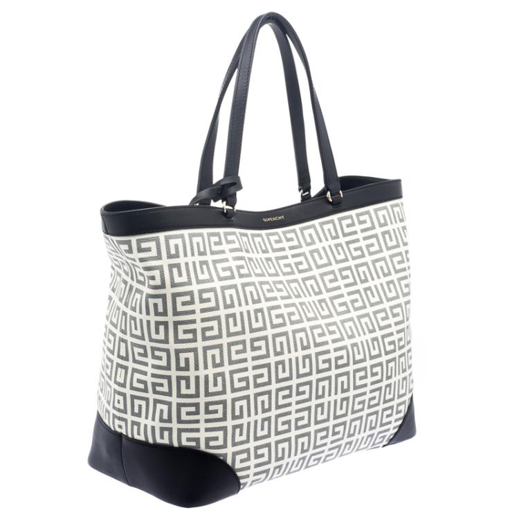 Pre Owned Givenchy White/Black Coated Canvas and Leather Shopper Tote