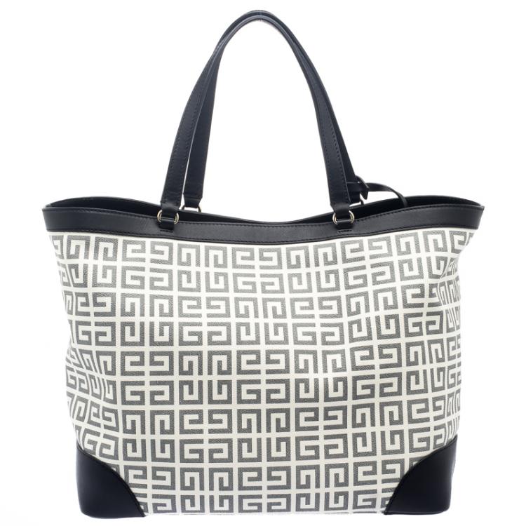 Pre Owned Givenchy White/Black Coated Canvas and Leather Shopper Tote