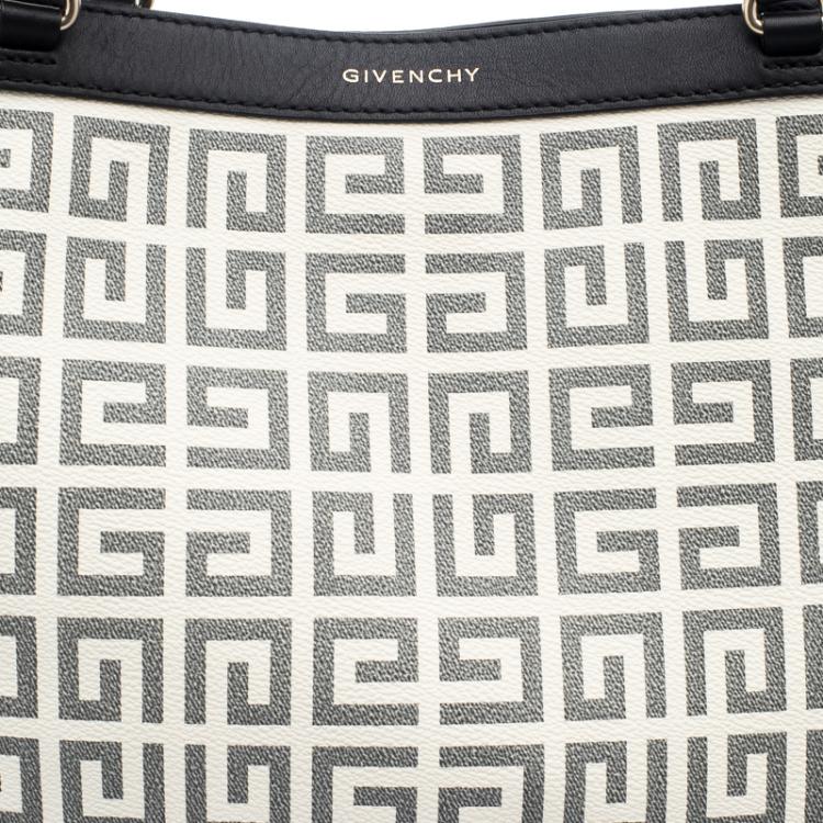 Pre Owned Givenchy White/Black Coated Canvas and Leather Shopper Tote