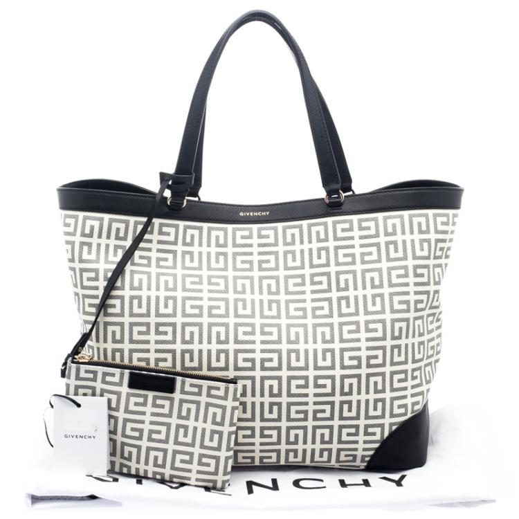 Pre Owned Givenchy White/Black Coated Canvas and Leather Shopper Tote