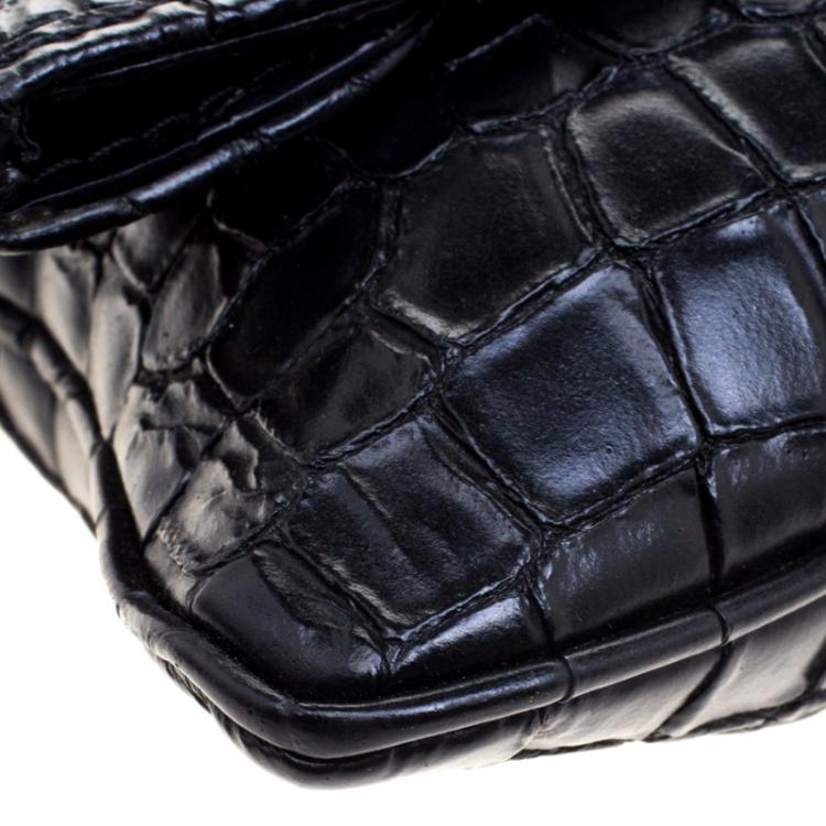 Pre Owned Givenchy Black Croc Embossed Leather Folded Chain Clutch