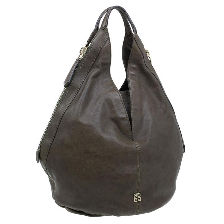 Pre Owned Givenchy Military Green Leather Medium Tinhan Hobo
