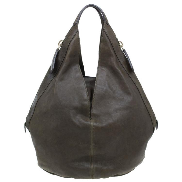 Pre Owned Givenchy Military Green Leather Medium Tinhan Hobo