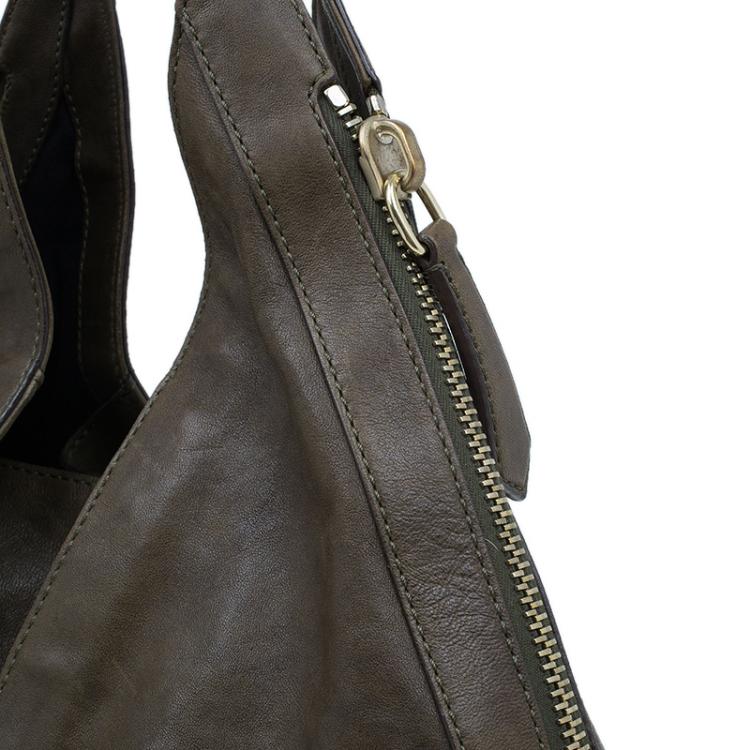 Pre Owned Givenchy Military Green Leather Medium Tinhan Hobo