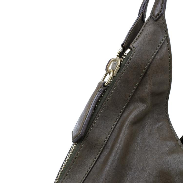 Pre Owned Givenchy Military Green Leather Medium Tinhan Hobo