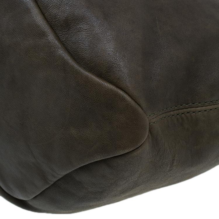 Pre Owned Givenchy Military Green Leather Medium Tinhan Hobo