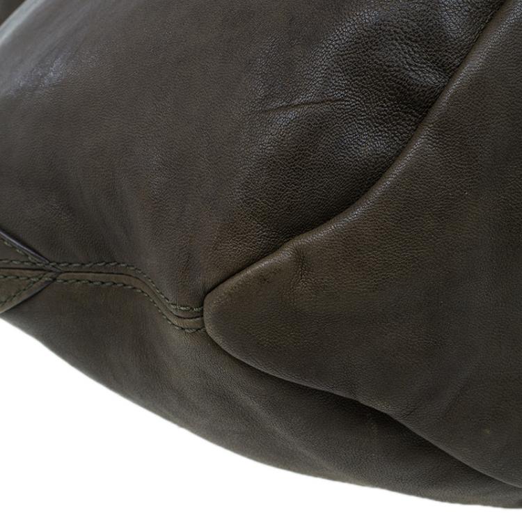 Pre Owned Givenchy Military Green Leather Medium Tinhan Hobo