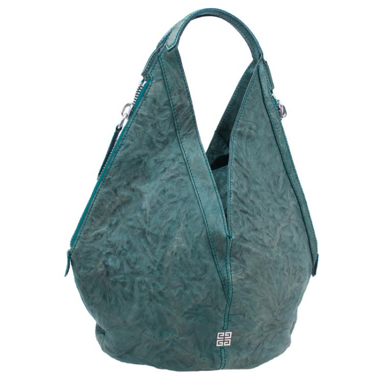 Pre Owned Givenchy Green Textured Leather Small Tinhan Hobo Bag