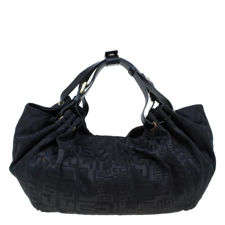 Pre Owned Givenchy Black Fabric Logo Print Hobo