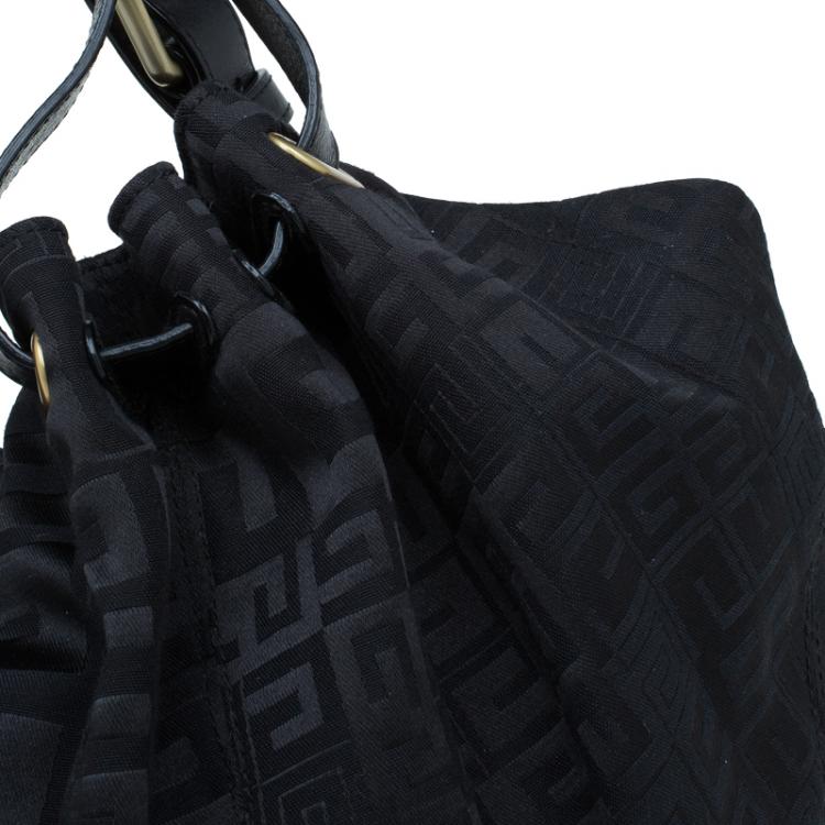 Pre Owned Givenchy Black Fabric Logo Print Hobo