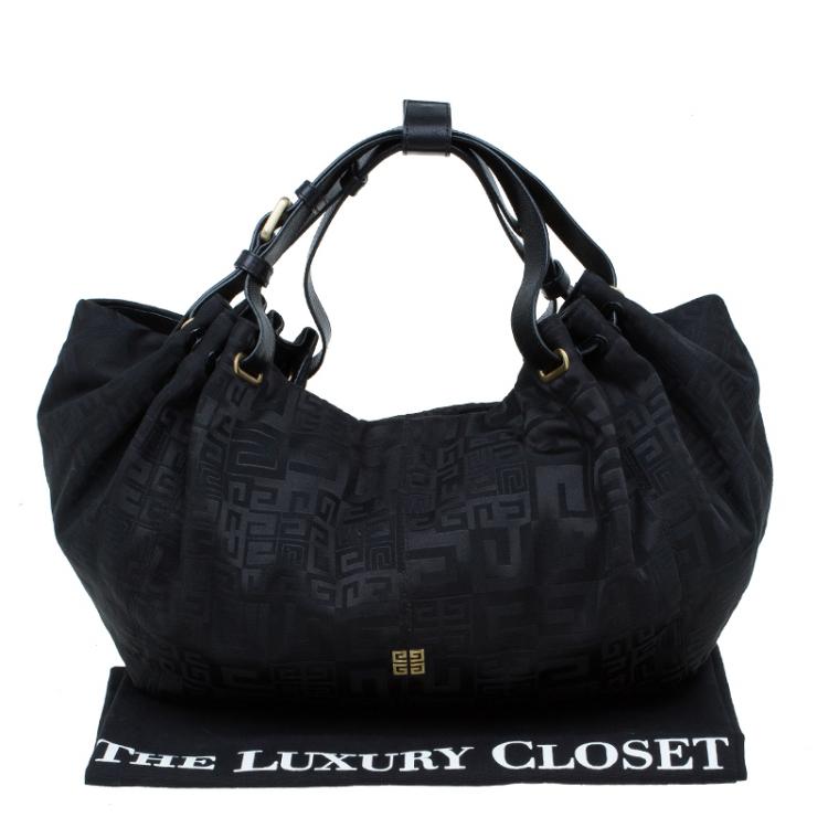 Pre Owned Givenchy Black Fabric Logo Print Hobo