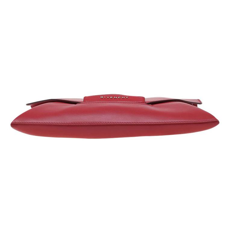 Pre Owned Givenchy Red Leather Medium Antigona Envelope Clutch