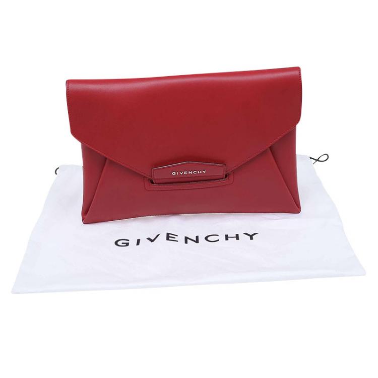Pre Owned Givenchy Red Leather Medium Antigona Envelope Clutch