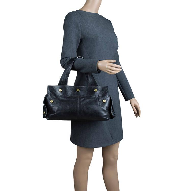 Pre Owned Givenchy Black Leather Button Snap Satchel