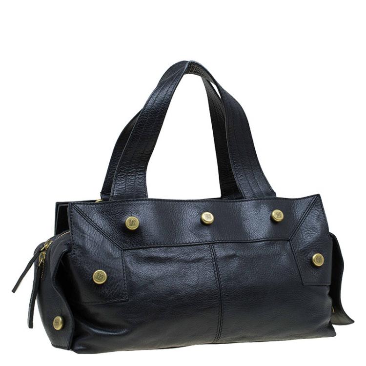Pre Owned Givenchy Black Leather Button Snap Satchel