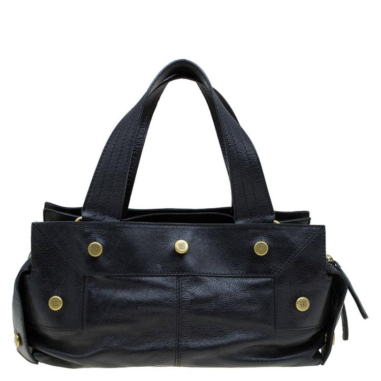 Pre Owned Givenchy Black Leather Button Snap Satchel