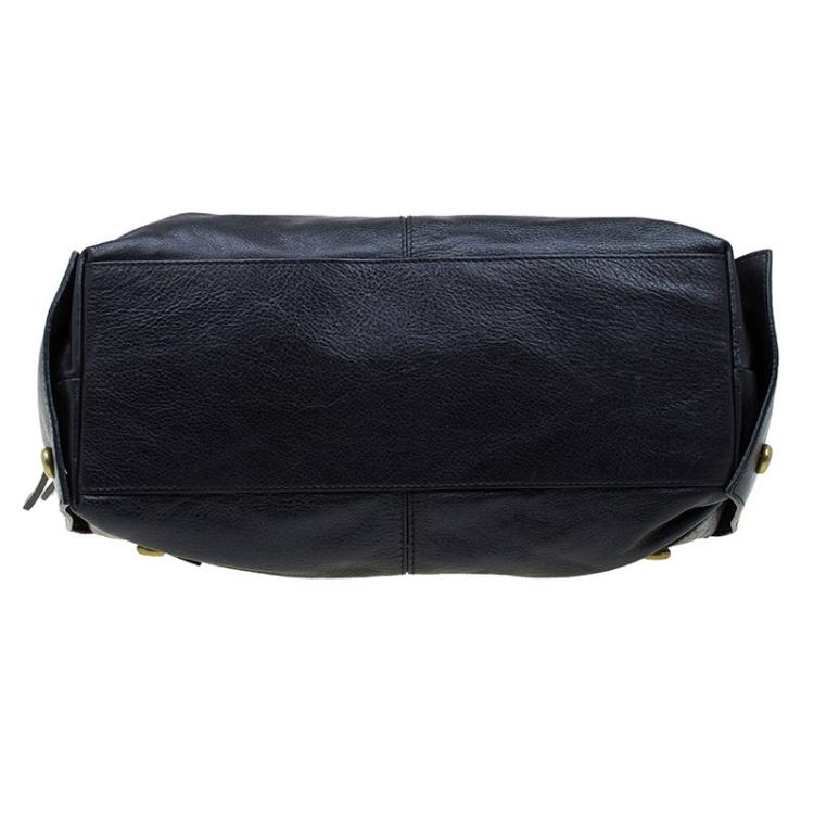 Pre Owned Givenchy Black Leather Button Snap Satchel