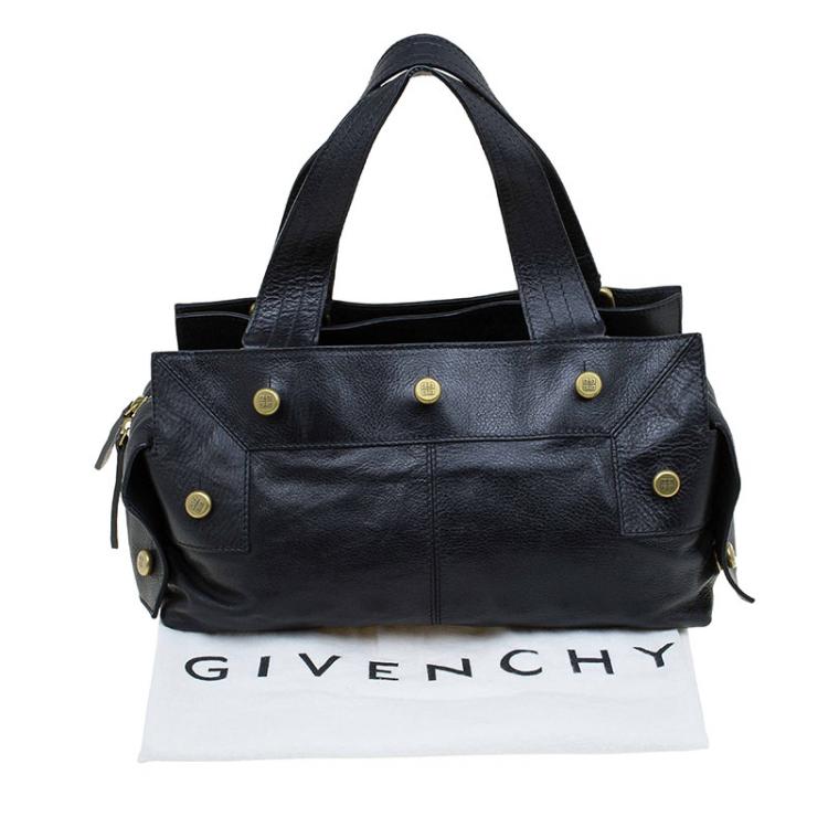 Pre Owned Givenchy Black Leather Button Snap Satchel
