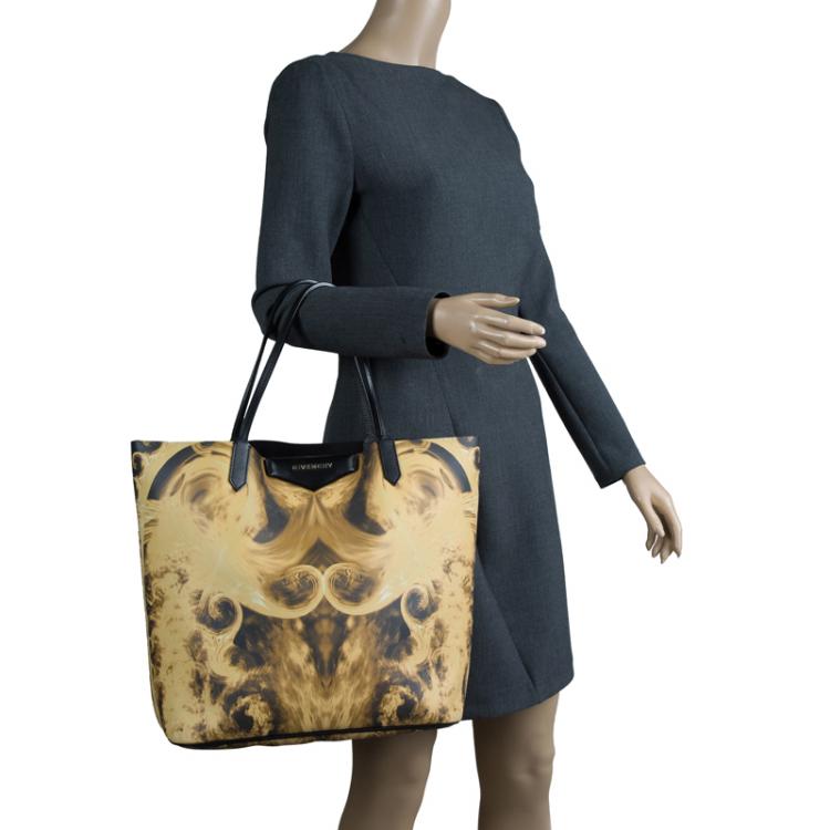 Pre Owned Givenchy Black/Yellow Flame Print Coated Canvas Antigona Shopping Tote
