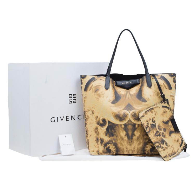 Pre Owned Givenchy Black/Yellow Flame Print Coated Canvas Antigona Shopping Tote