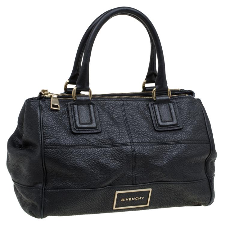 Pre Owned Givenchy Black Pebbled Leather Bugatti Satchel