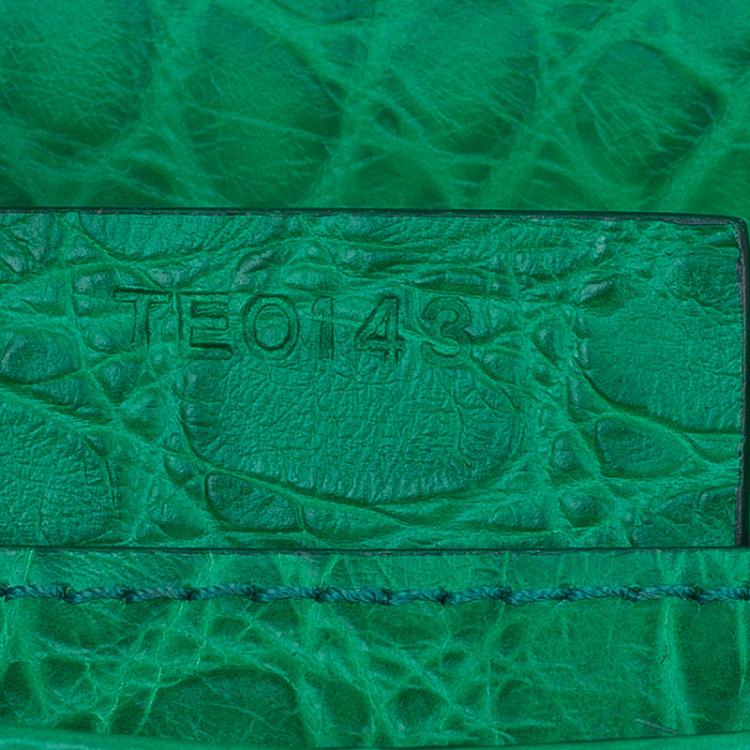 Pre Owned Givenchy Green Croc Embossed Leather Medium Antigona Envelope Clutch