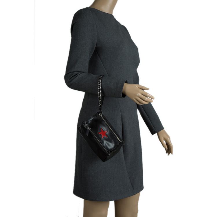 Pre Owned Givenchy Black Leather Pandora Star Wristlet Clutch