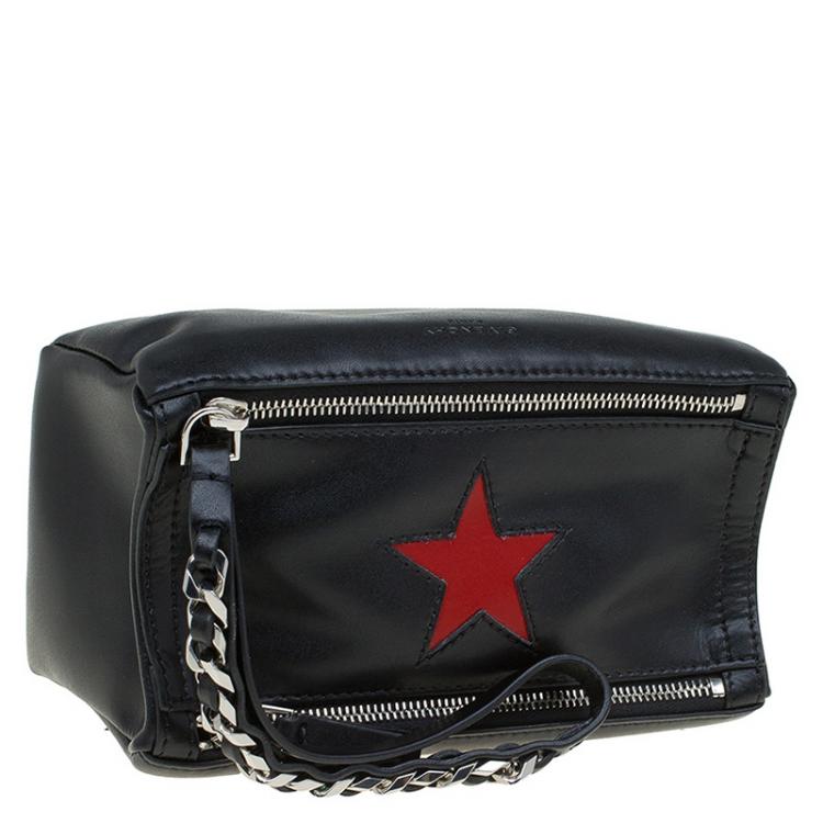 Pre Owned Givenchy Black Leather Pandora Star Wristlet Clutch