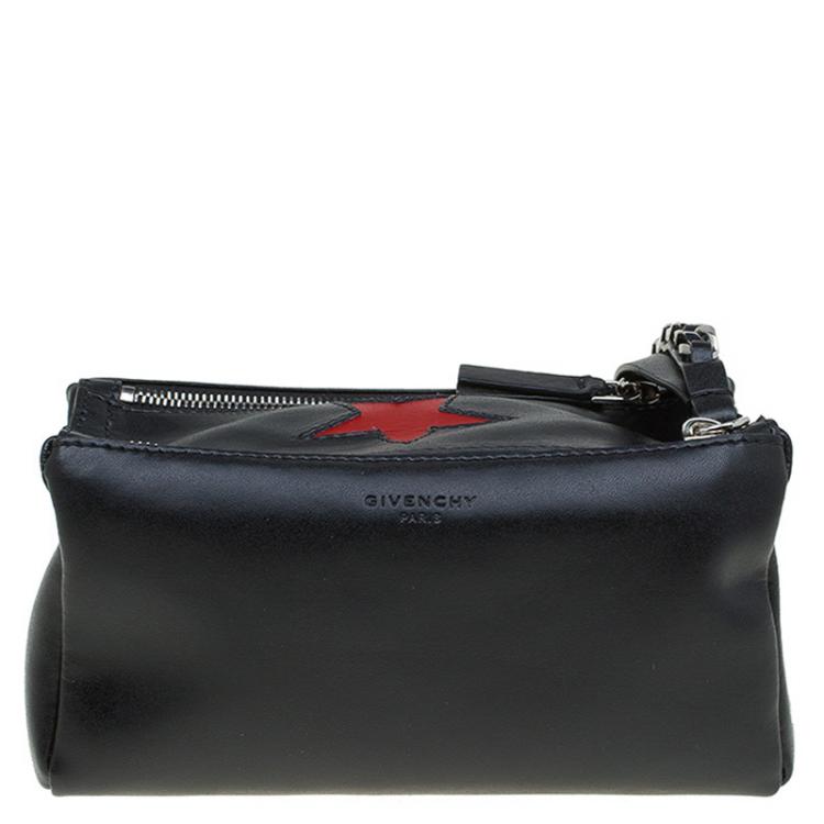 Pre Owned Givenchy Black Leather Pandora Star Wristlet Clutch