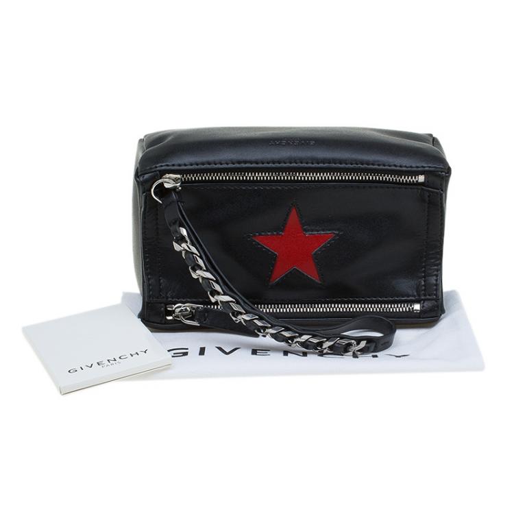 Pre Owned Givenchy Black Leather Pandora Star Wristlet Clutch