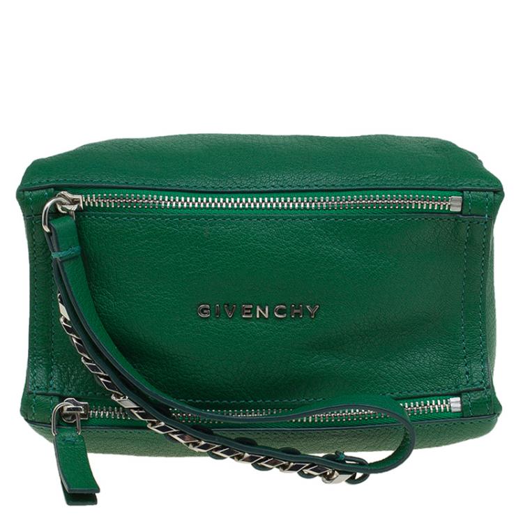 Pre Owned Givenchy Green Leather Pandora Wristlet Clutch