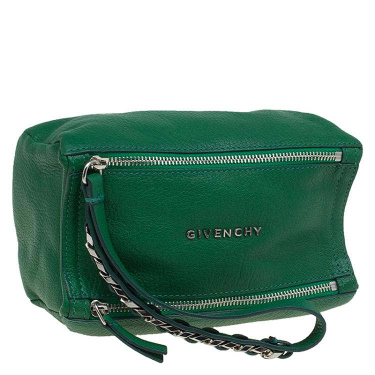 Pre Owned Givenchy Green Leather Pandora Wristlet Clutch