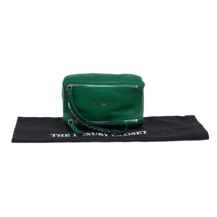 Pre Owned Givenchy Green Leather Pandora Wristlet Clutch