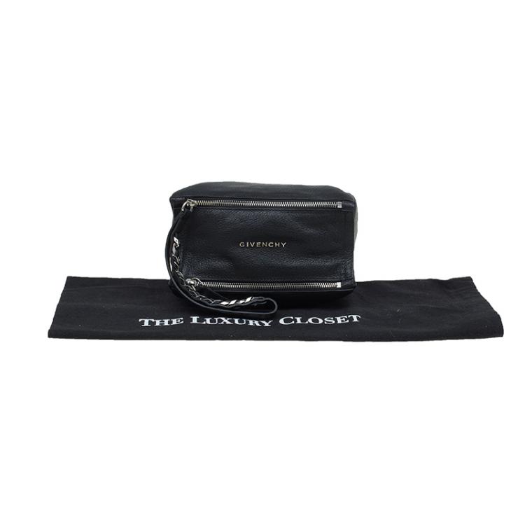 Pre Owned Givenchy Black Leather Pandora Wristlet Clutch