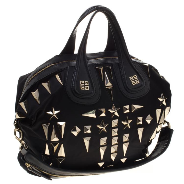 Pre Owned Givenchy Black Nylon and Leather Medium Studded Nightingale Tote