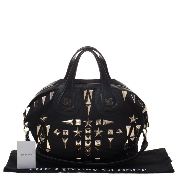 Pre Owned Givenchy Black Nylon and Leather Medium Studded Nightingale Tote