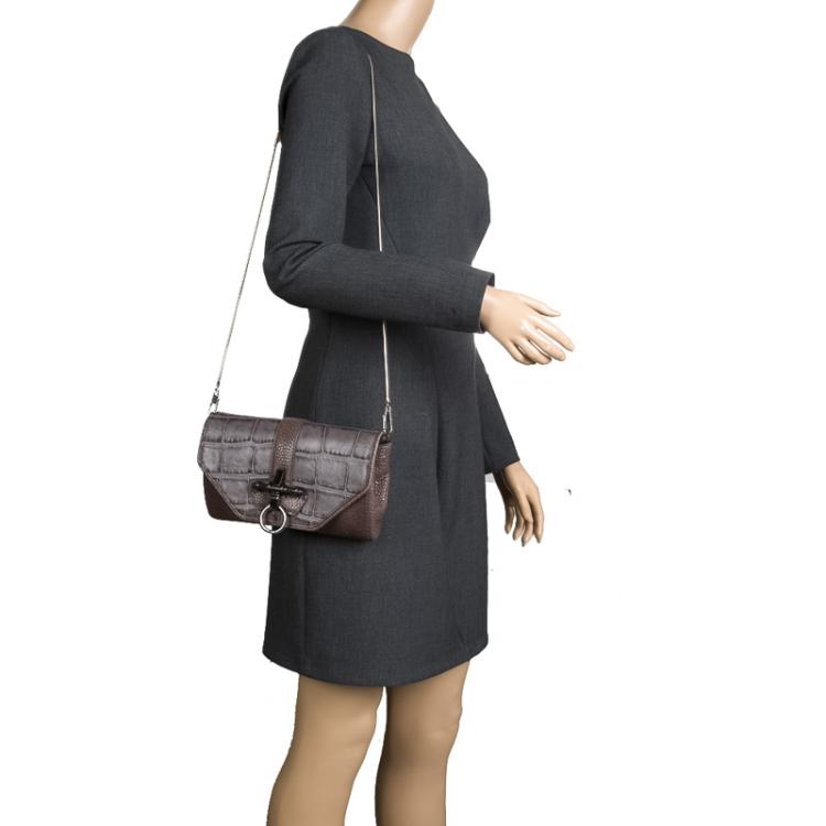 مملوكة مسبقًا Givenchy Grey/Beige Croc and Lizard Embossed Leather Obsedia Shoulder Bag