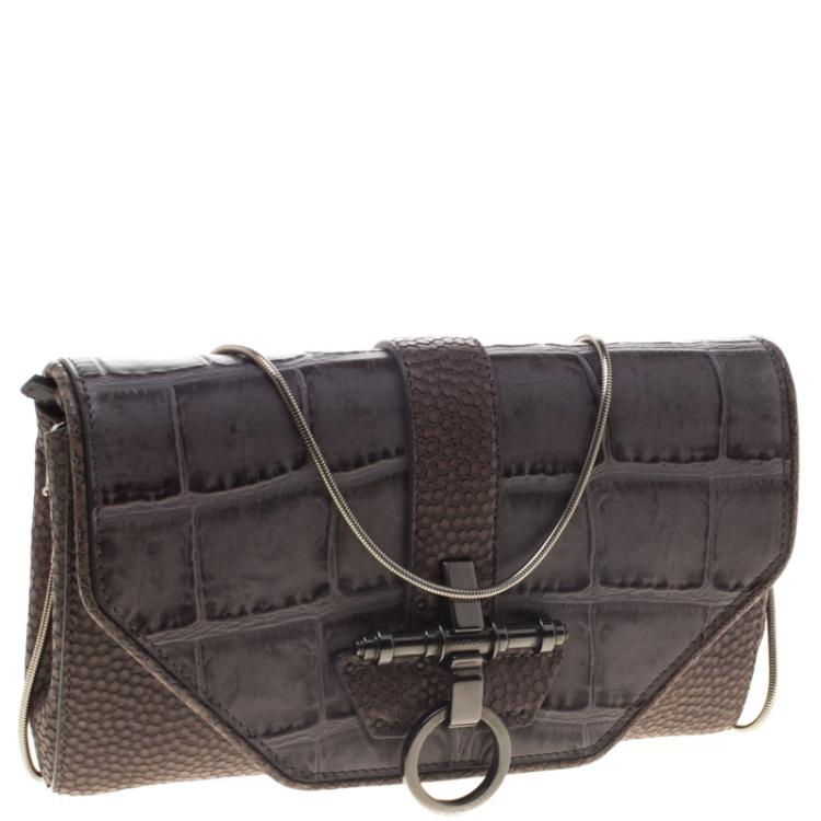 مملوكة مسبقًا Givenchy Grey/Beige Croc and Lizard Embossed Leather Obsedia Shoulder Bag